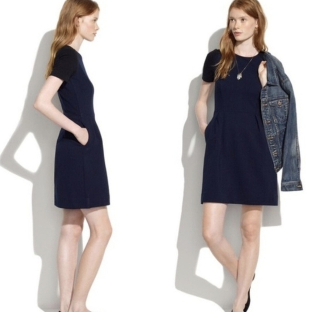 Madewell Gallerist Color block Black and Blue Ponte Knit Dress Size 4